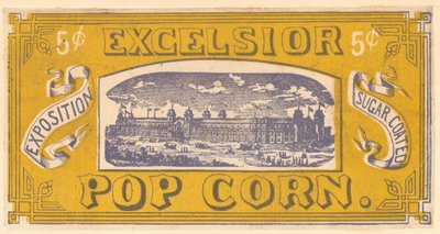 Excelsior Popcorn tradecard, Centennial Exhibition, Philadelphia, 1876 by American School